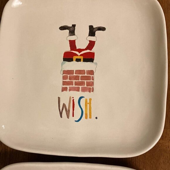 VINTAGE Rae Dunn Santa Down The Chimney Ceramic WISH Christmas Serving Plates - Picture 5 of 9